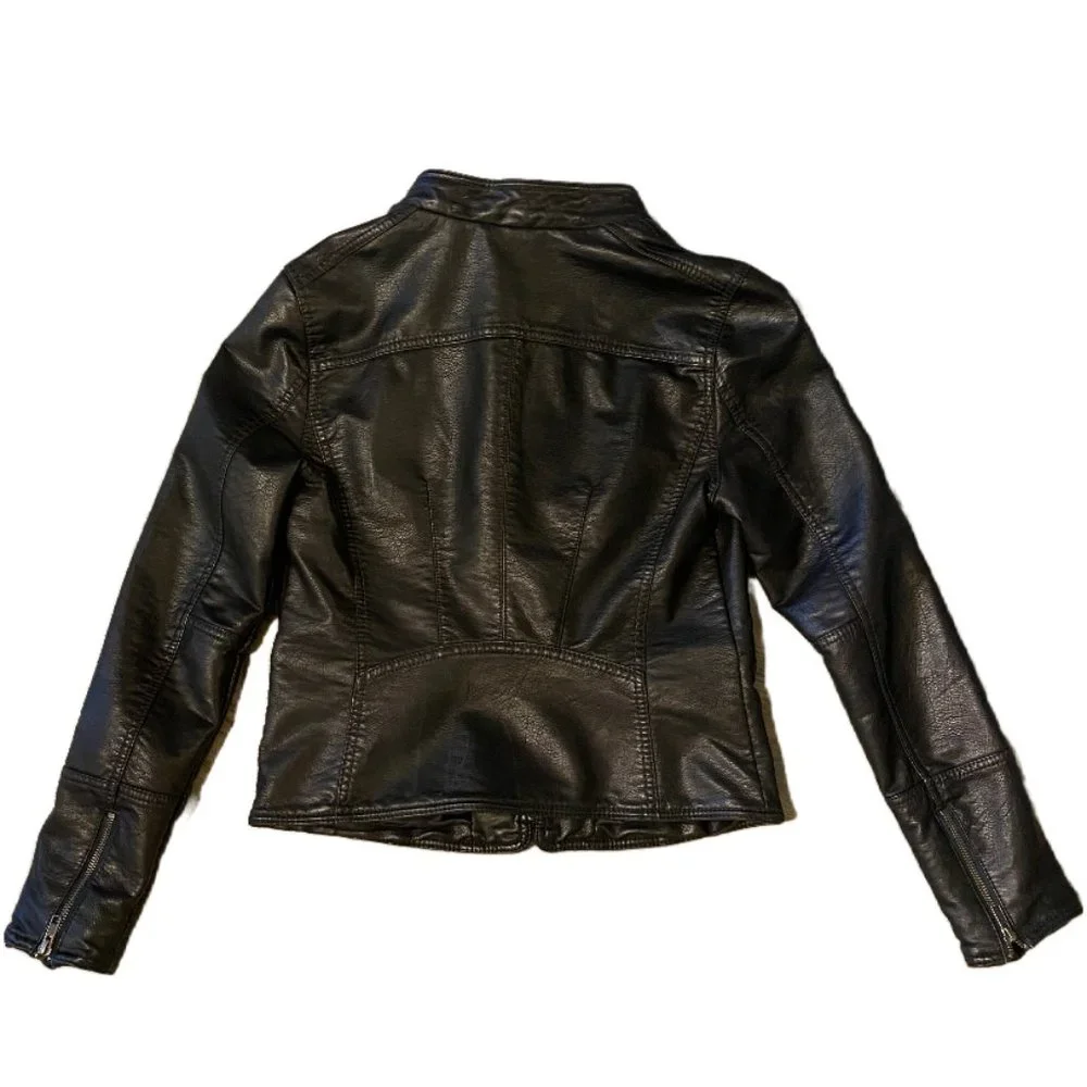Free People Hooded Faux-Leather Moto Black Jacket - Picture 6 of 6